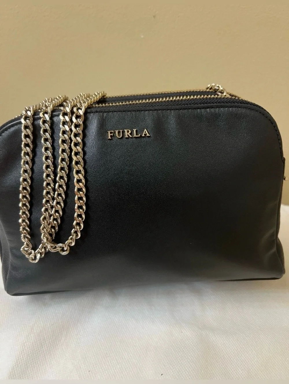 Furla Leather Double zipper Crossbody EUC